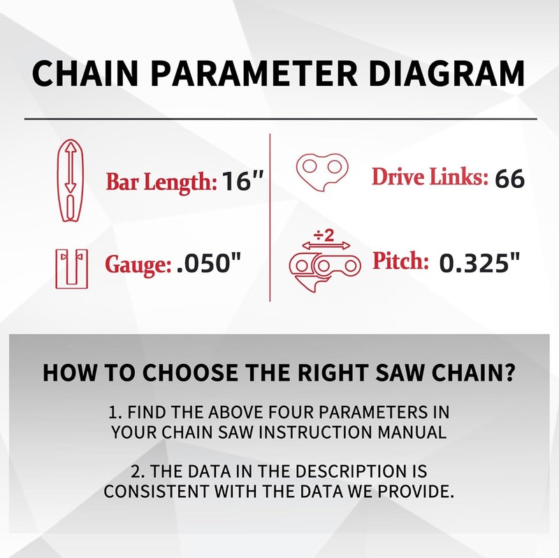 ES 3 Pack 16 Inch Chainsaw Chain .325" Pitch .050" Gauge 66 Drive Links Semi-Chisel Chain Saw Chains for Husqvarna, Poulan, Craftsman, Greenworks and More Chainsaw Brands - Image 3